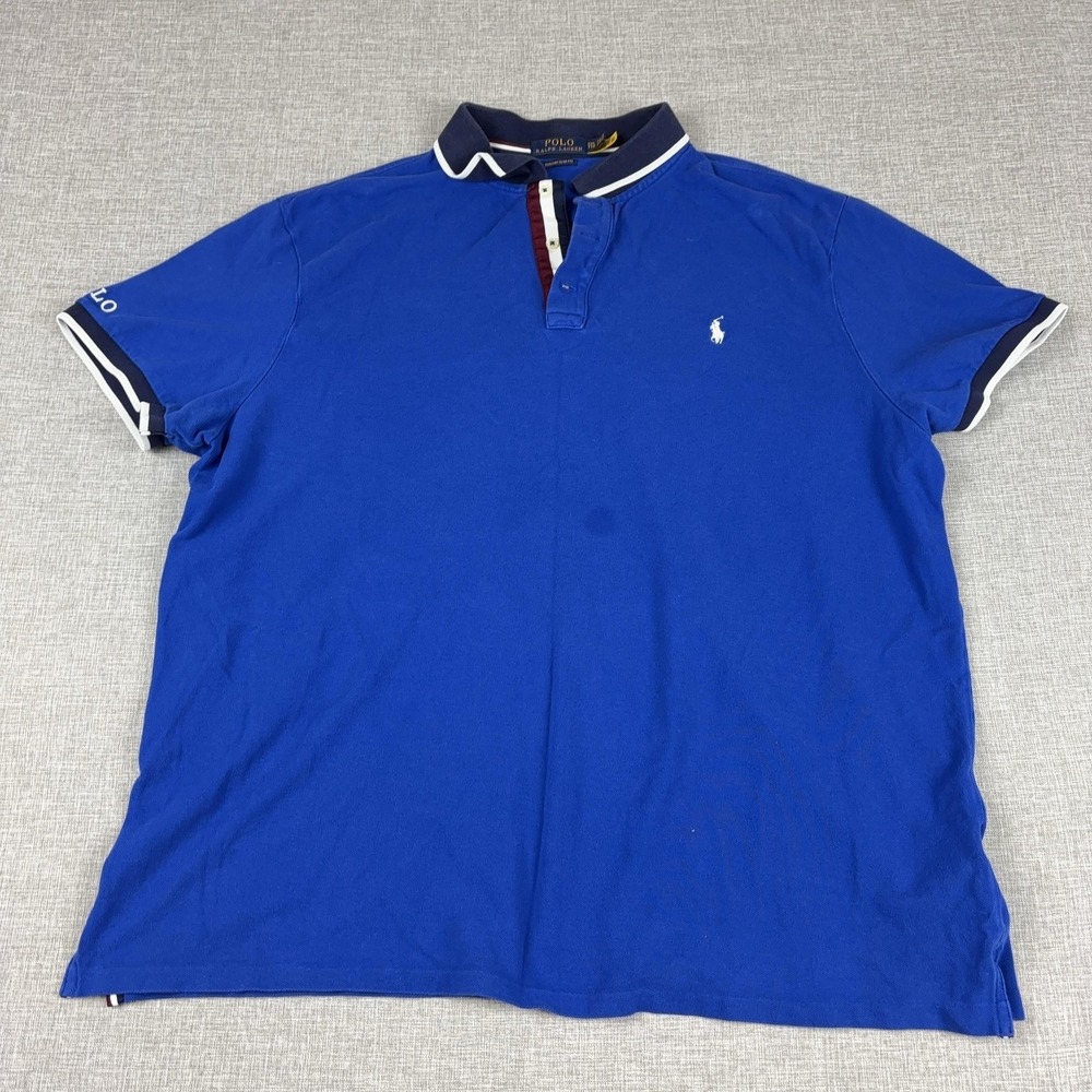 Polo Ralph Lauren Polo Shirt Mens 2XL Blue 100% Cotton Slim Short Sleeve